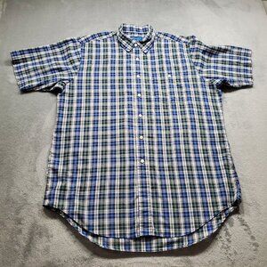 Towncraft Button Up Short Sleeve Plaid Shirt Blue Green White Yellow Men Sz LT